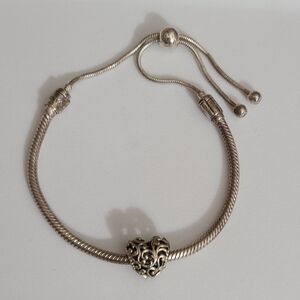Retired Pandora regal heart charm snake slider slide bracelet sterling silver